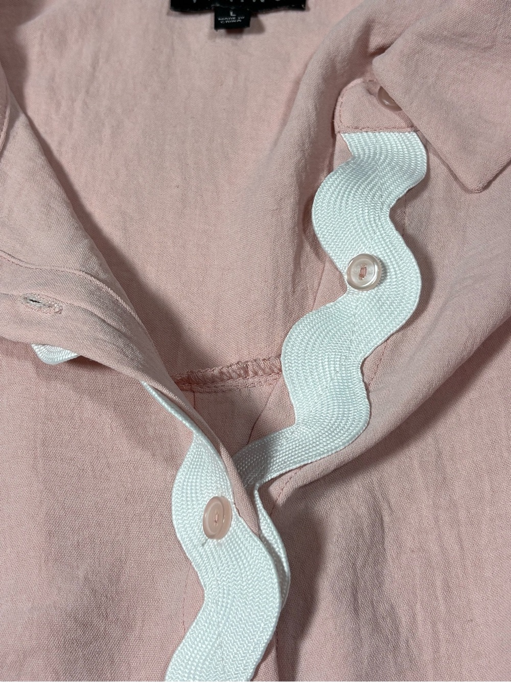 Timing Women’s Pink Ric Rac Trim Button Down Blouse Large Preppy Cottagecore - Picture 8 of 12